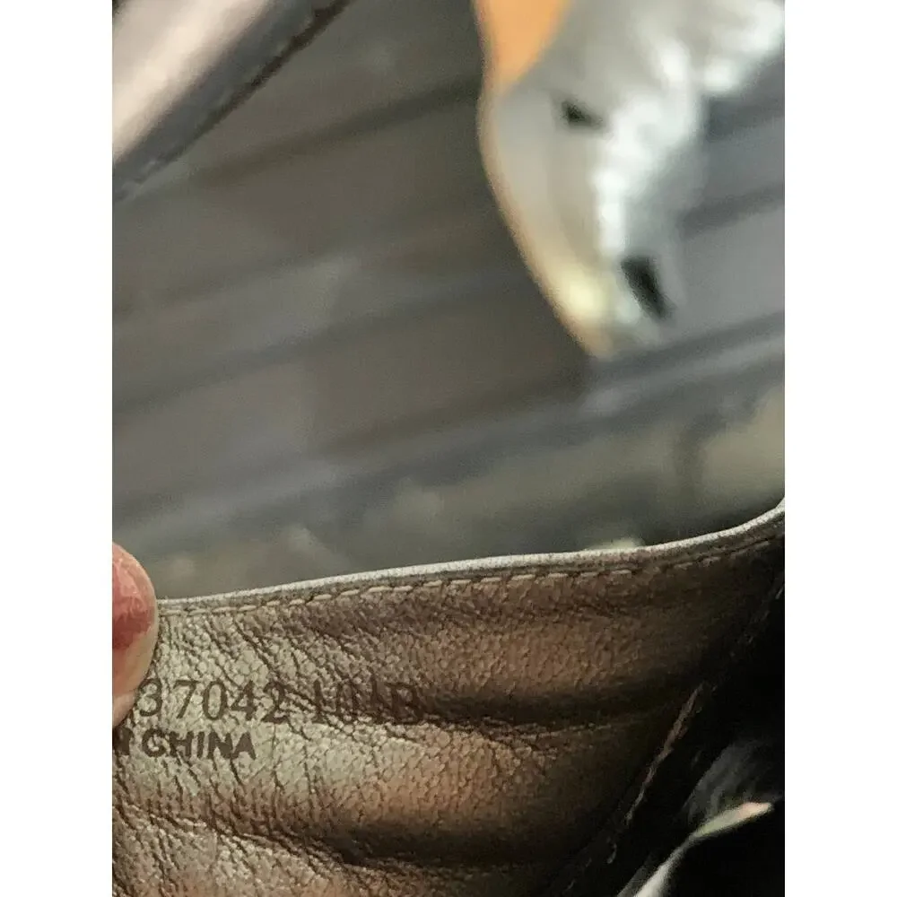 Cole haan silver wood grain platform wedge open toe 10.5 back zip